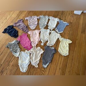 15 baby 3-6 short sleeved onesies, Carter’s, Kate Quinn, barefoot dreams